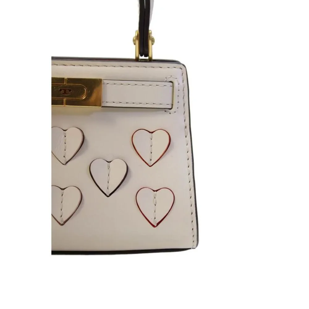 Tory Burch Womens Leather Nano Lee Radziwill Heart Applique Handbag Beige